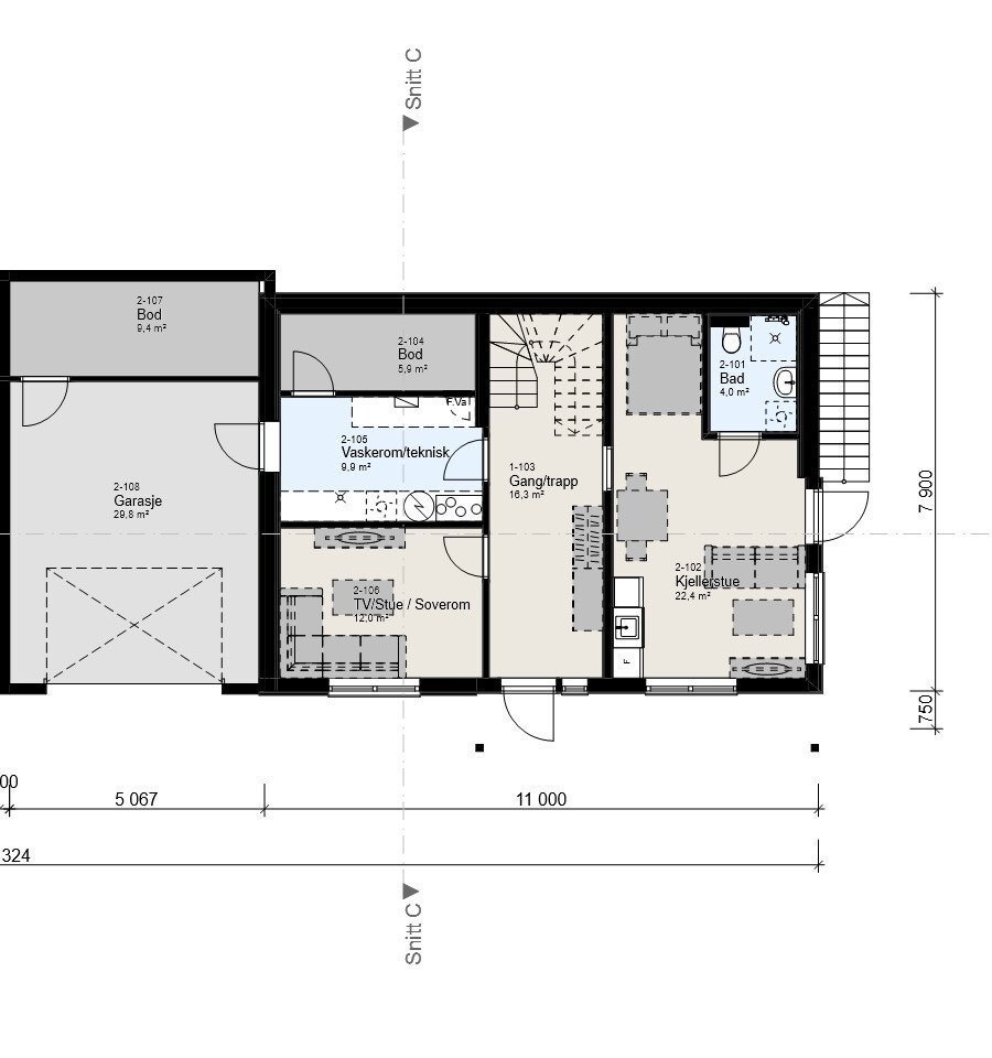 Plan 1. etasje — Enebolig Hatlane Vest