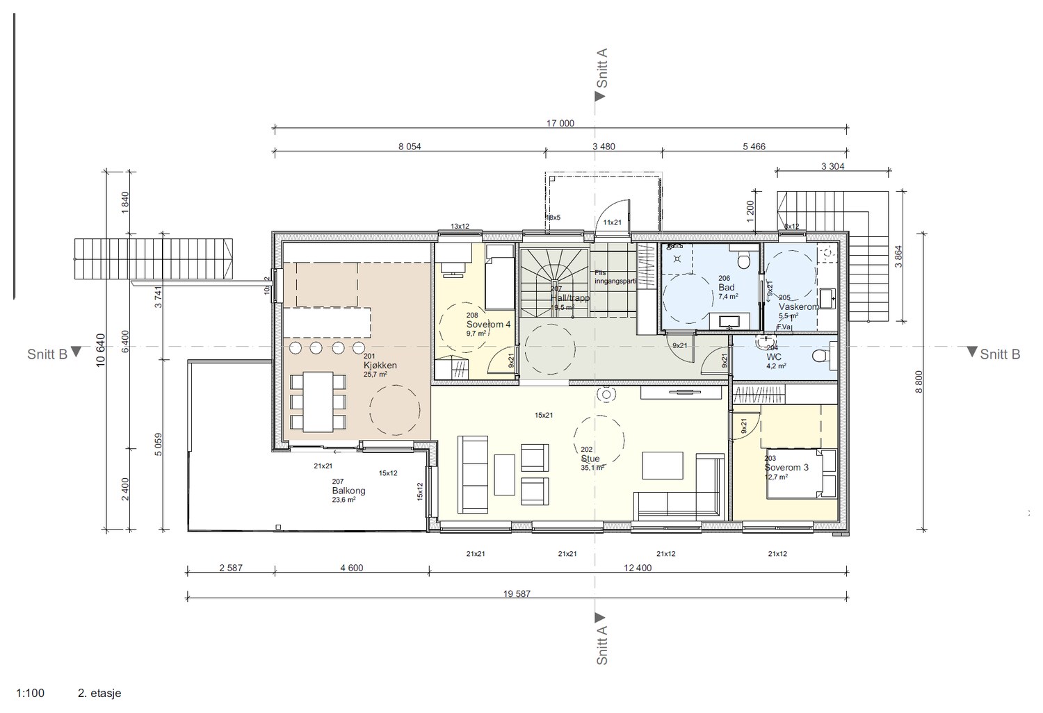 Plan 2. etasje — hovedbolig — Enebolig med to utleiedeler