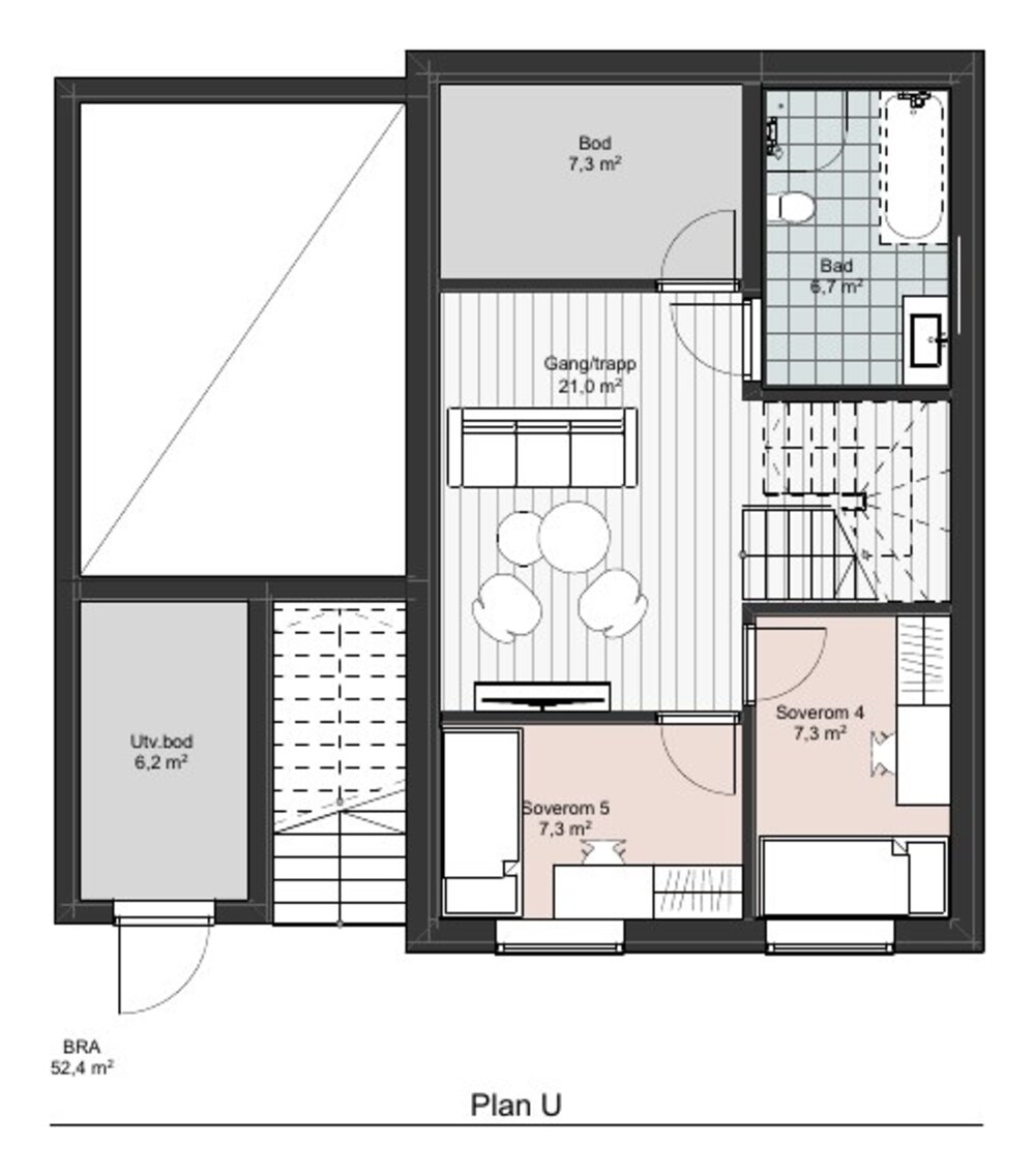 Plan U — 52,4 m² — Enebolig i rekke med sokkel